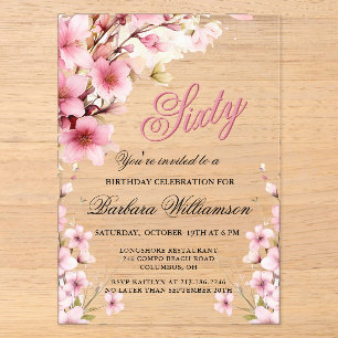 Invitations En Acrylique Élégance Florale Rose pour une Fête d'Anniversaire