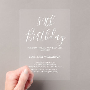 Invitations En Acrylique Elégance moderne 80e anniversaire