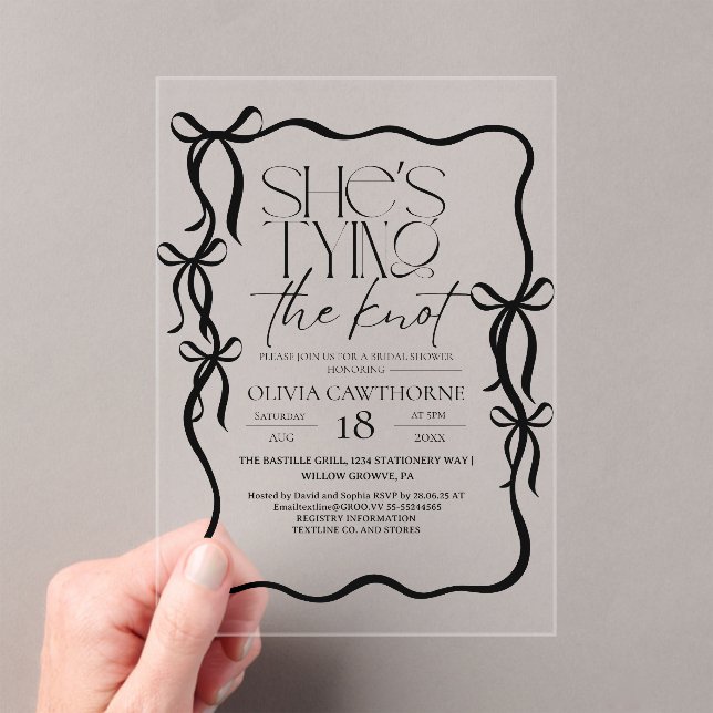 Invitations En Acrylique Elegance Noir Ruban Mariage (In situ (ordinateur de poche))