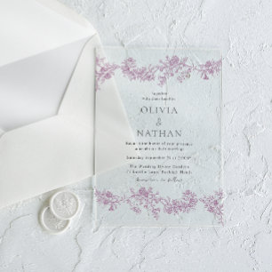 Invitations En Acrylique Élégance vintage : Rose Dusty Blush Floral Mariage