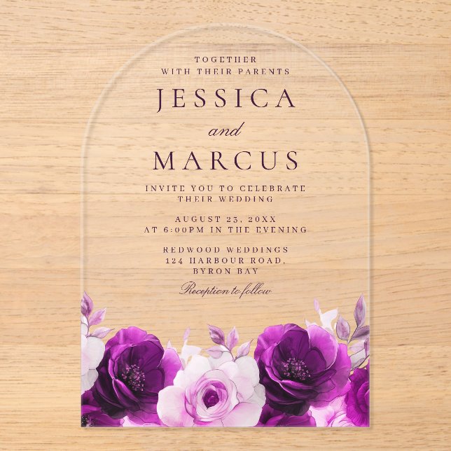 Invitations En Acrylique Élégance violette : Lilac Violet Rose Floral Maria (Recto)
