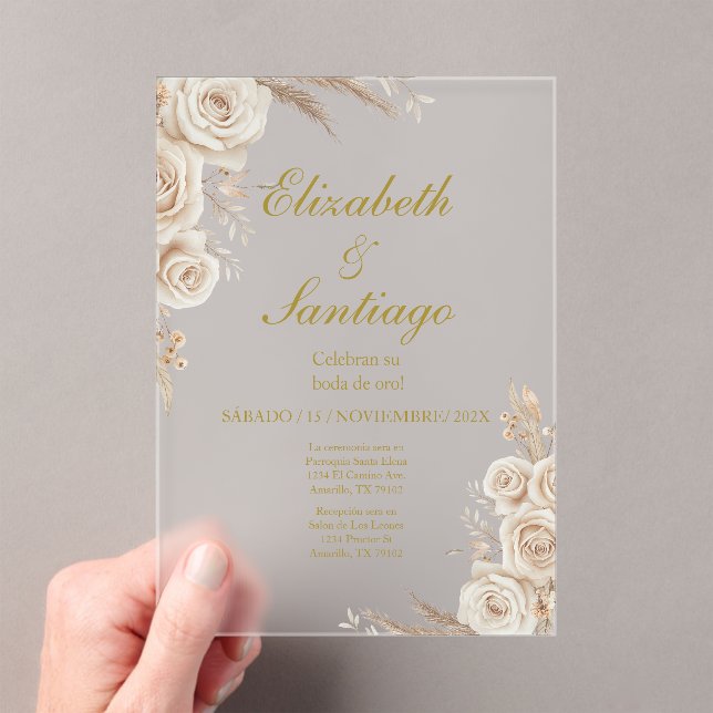 Invitations En Acrylique Elegant 50th Wedding Boho Spanish (In situ (ordinateur de poche))