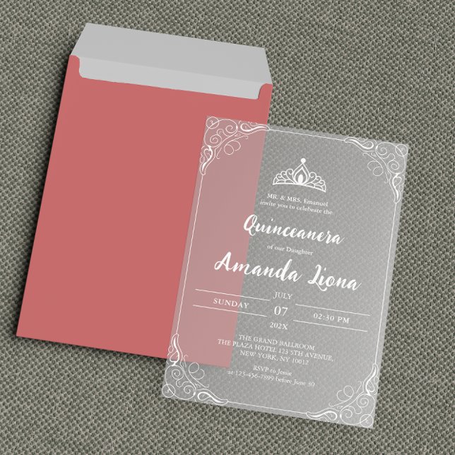 Invitations En Acrylique Élégant acrylique transparent Quinceañera (Créateur téléchargé)