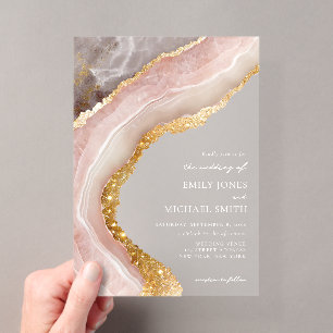 Invitations En Acrylique Élégant Agate Pierre Marbre Chic Mariage
