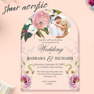 Invitations En Acrylique Elégant Arch rose photo Floral Aquarelle Mariage