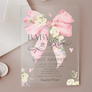 Invitations En Acrylique Élégant Baby shower à boue florale Coquette rose
