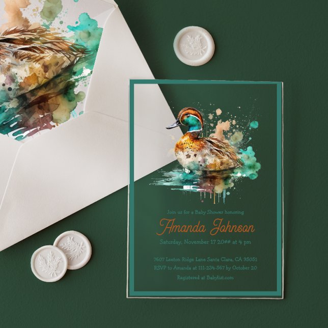 Invitations En Acrylique Elégant Baby shower de canard de mer vert encadré (Créateur téléchargé)