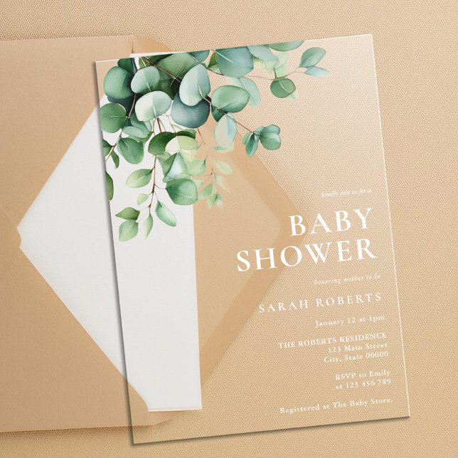 Invitations En Acrylique Elégant Baby shower de verdure Eucalyptus (Créateur téléchargé)