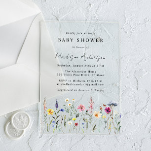 Invitations En Acrylique Élégant Baby shower Fleur sauvage Meadow