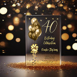 Invitations En Acrylique Elégant Ballons d'or sur Black 40th Birthday Party<br><div class="desc">Ballons d'or à fausse parties scintillant élégante avec grand arc et banderoles et étoiles accent "40" 40e anniversaire invitation de fête.</div>