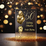 Invitations En Acrylique Elégant Ballons d'or sur Black 50th Birthday Party<br><div class="desc">Ballons d'or à fausse parties scintillant élégante avec grand arc et serpentins et étoiles accent "50" 50e anniversaire invitation de fête.</div>