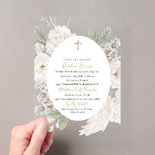 Invitations En Acrylique Élégant Baptême d'Ange à l'Aquarelle Moderne