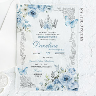 Invitations En Acrylique Elégant bébé bleu couronne Quinceanera