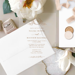 Invitations En Acrylique Élégant Beige Brown Couronne couronne monogramme