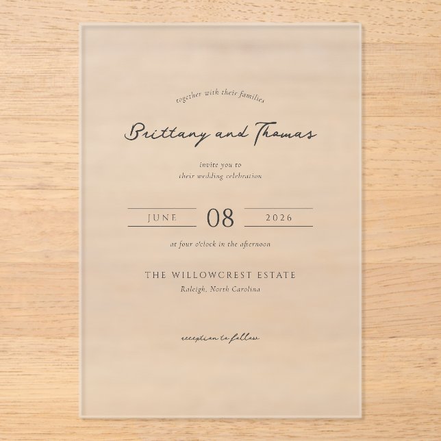 Invitations En Acrylique Elegant Black Calligraphy (Recto)