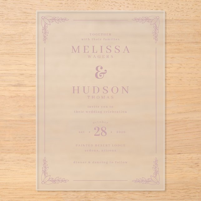 Invitations En Acrylique Elegant Black Calligraphy With Floral (Recto)