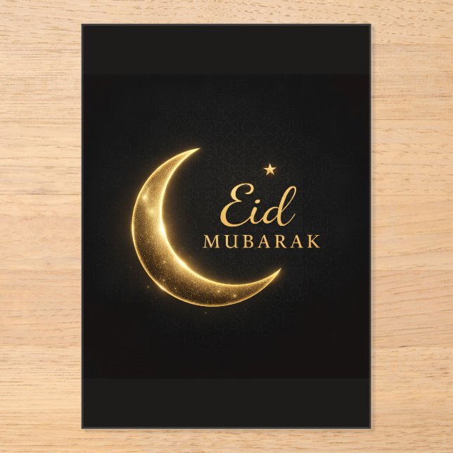 Invitations En Acrylique Elegant Black & Gold Eid Mubarak Card – Premium Is (Recto)