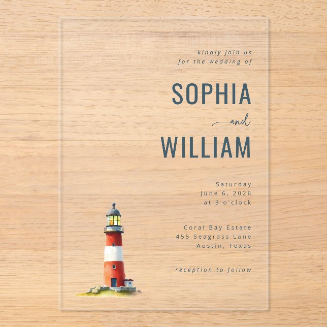 Invitations En Acrylique Elegant Black Lighthouse Illustration (Recto)