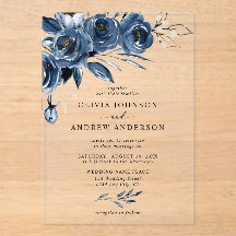 Elégant bleu marine Aquarelle argent Mariage flora