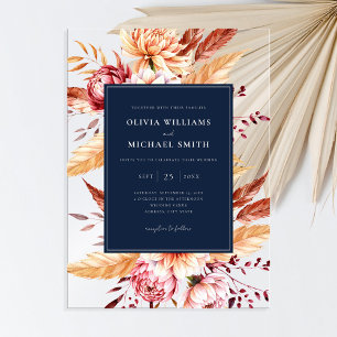 Invitations En Acrylique Élégant Bleu Nuit Bohème Chic Floral Mariage