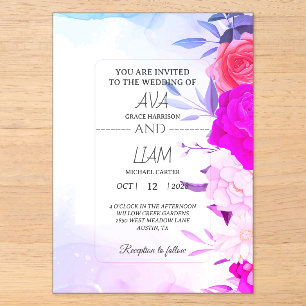Invitations En Acrylique Élégant Bleu Turquoise Floral Aquarelle Mariage