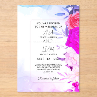 Invitations En Acrylique Élégant Bleu Turquoise Floral Aquarelle Mariage