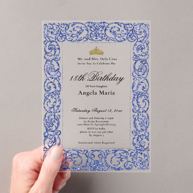 Invitations En Acrylique Elegant Blue 18th Birthday Debut (In situ (ordinateur de poche))