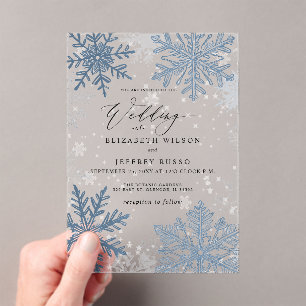 Invitations En Acrylique Élégant Blue snowflakes Mariage d'hiver