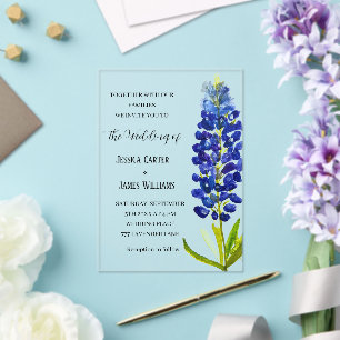 Invitations En Acrylique Elégant Bluebonnet Texas Aquarelle Floral Mariage
