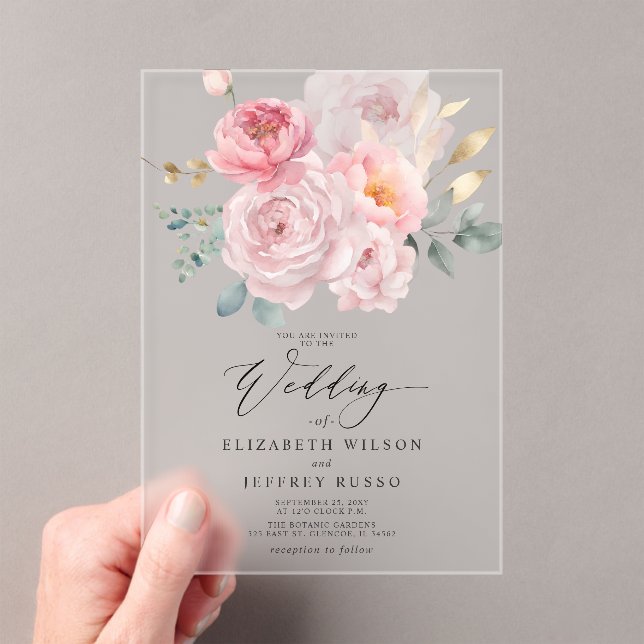 Invitations En Acrylique Élégant Blush Botanical Floral Mariage (In situ (ordinateur de poche))