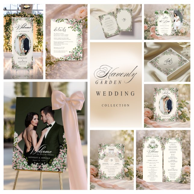 Invitations En Acrylique Elegant Blush Garden Wedding with Monogram  (Créateur téléchargé)