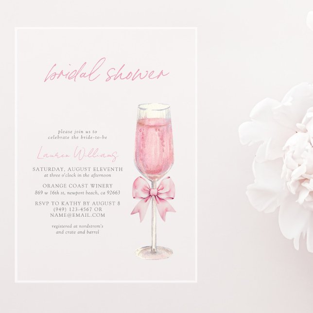 Invitations En Acrylique Elegant Blush Pink Bow Champagne Bridal Shower (Créateur téléchargé)