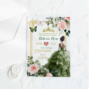 Invitations En Acrylique Élégant Blush Rose Sauge Verte Quinceañera