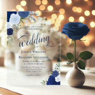 Invitations En Acrylique Elégant Boho Bleu Chic Rose Mariage fantaisie