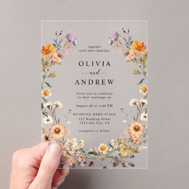 Invitations En Acrylique Elegant Boho Country Fleur sauvage Mariage botaniq (In situ (ordinateur de poche))