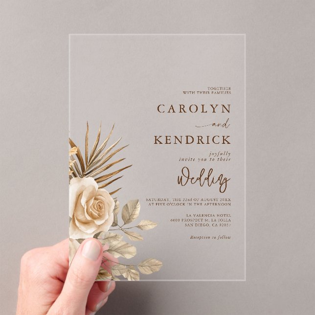 Invitations En Acrylique Elégant Boho Neutral Flore Accents Mariage (In situ (ordinateur de poche))