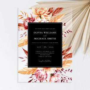 Invitations En Acrylique Élégant Boho noir Chic Floral Mariage