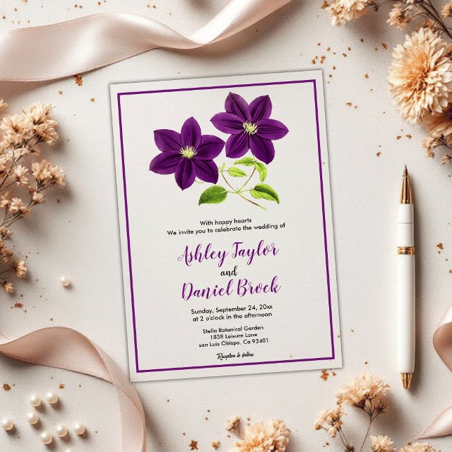 Invitations En Acrylique Elégant Boho Purple Fleurs été Floral Mariage (Créateur téléchargé)