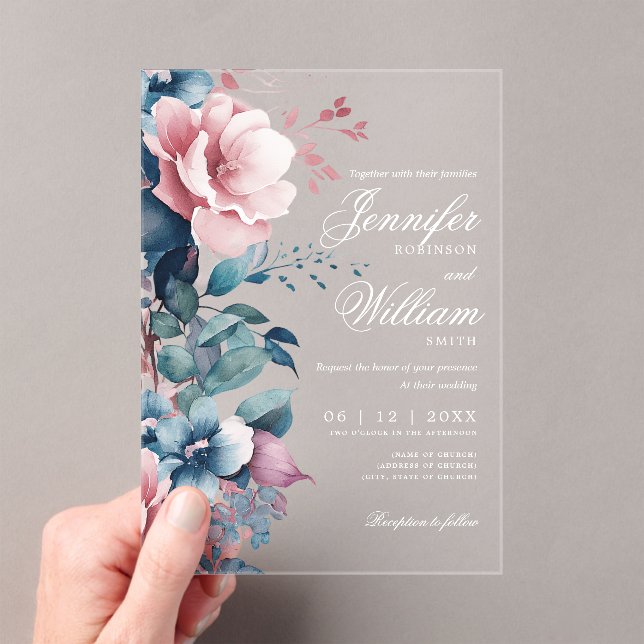 Invitations En Acrylique Elégant Boho Romantique Floral Mariage (In situ (ordinateur de poche))