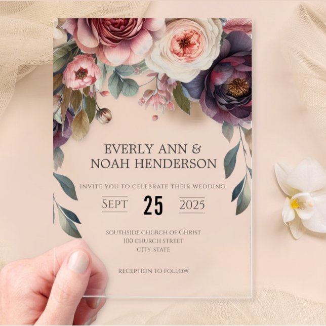 Invitations En Acrylique Élégant Boho Victorian Rose Bouquet Mariage (Créateur téléchargé)