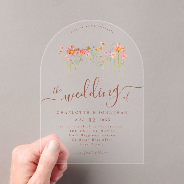 Invitations En Acrylique Elegant Boho Wildflower Floral Terracotta Wedding (In situ (ordinateur de poche))