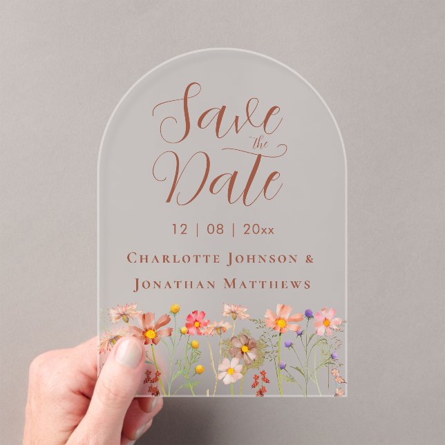 Invitations En Acrylique Elegant Boho Wildflower Meadow Wedding (In situ (ordinateur de poche))