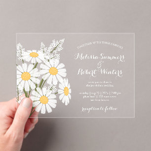 Invitations En Acrylique Élégant Bouquet de Marguerites Blanches Mariage