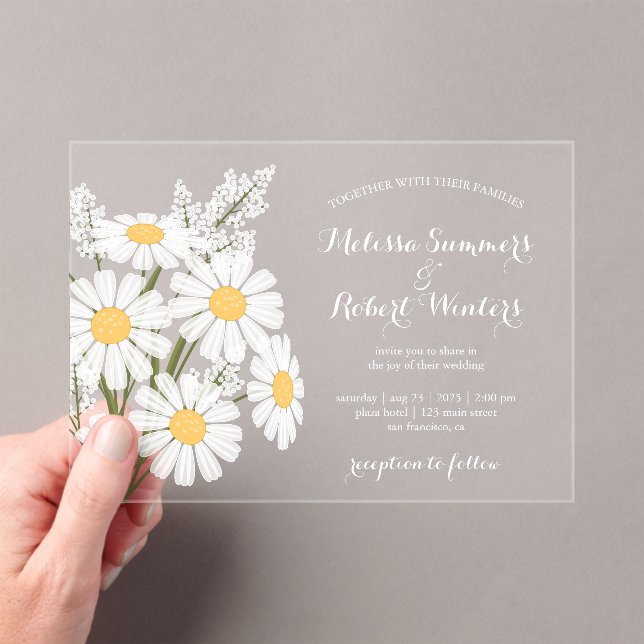 Invitations En Acrylique Élégant Bouquet de Marguerites Blanches Mariage (In situ (ordinateur de poche))
