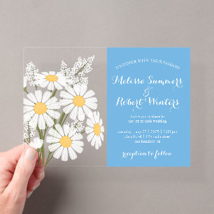 Invitations En Acrylique Élégant Bouquet De Marguerites Blanches Mariage Bl