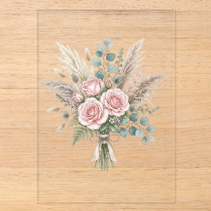 Invitations En Acrylique Élégant Bouquet Floral Boho Rose Rose Blush Mariag