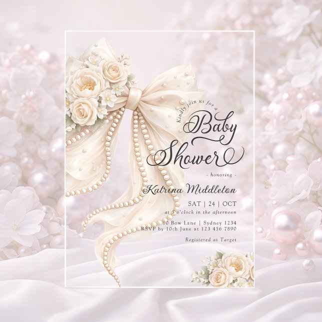 Invitations En Acrylique Elegant Bow Floral Boho Girl Baby Shower  (Créateur téléchargé)