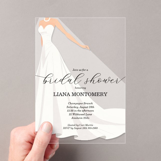 Invitations En Acrylique Elegant Bridal Shower Wedding Dress (In situ (ordinateur de poche))