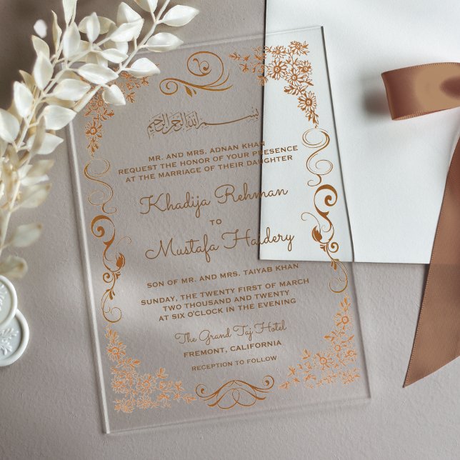 Invitations En Acrylique Elegant Brown Border Muslim Wedding (Créateur téléchargé)