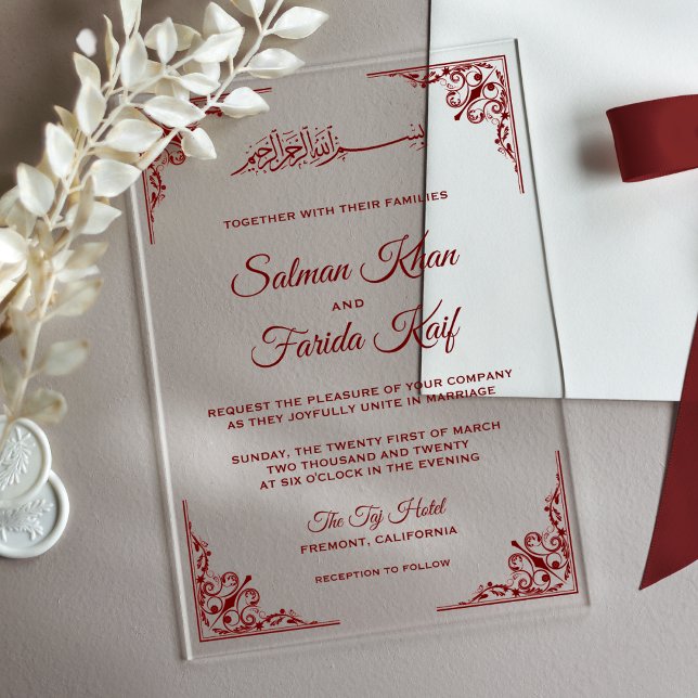 Invitations En Acrylique Elegant Burgundy Islamic Muslim Wedding (Créateur téléchargé)